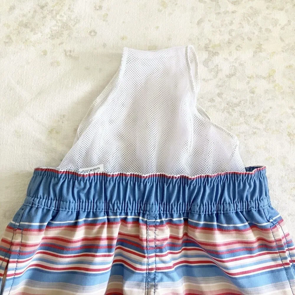 Faherty Board Shorts Swim Trunks Boys Sz 4T Blue Striped Retro Classic Pockets